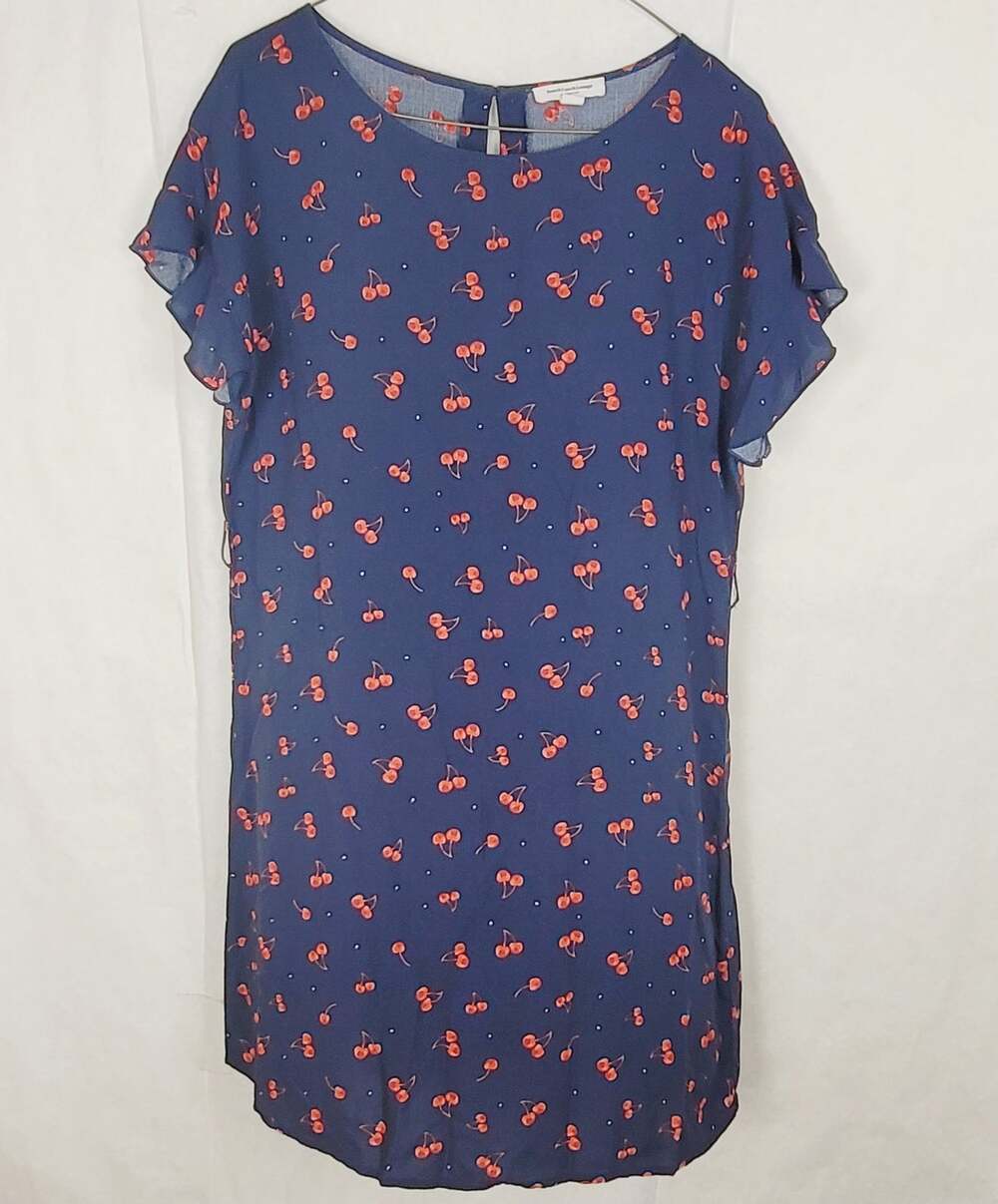 Beach Lunch Lounge navy blue cherry print dress Size Small Whimsy Boho Fruit
